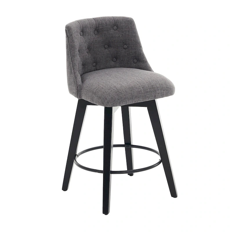 Tabouret de bar pivotant moderne en lin avec dossier capitonné et structure en bois massif