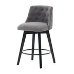 Tabouret de bar pivotant moderne en lin avec dossier capitonné et structure en bois massif