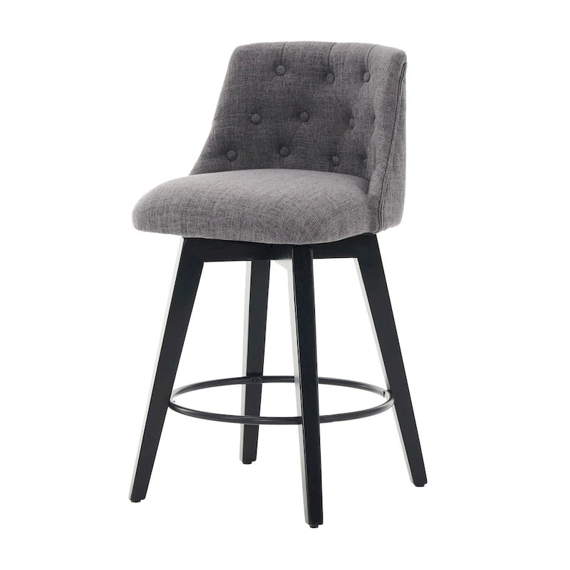 Tabouret de bar pivotant moderne en lin avec dossier capitonné et structure en bois massif