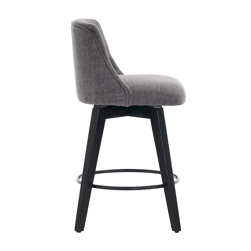 Tabouret de bar pivotant moderne en lin avec dossier capitonné et structure en bois massif