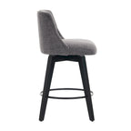Tabouret de bar pivotant moderne en lin avec dossier capitonné et structure en bois massif