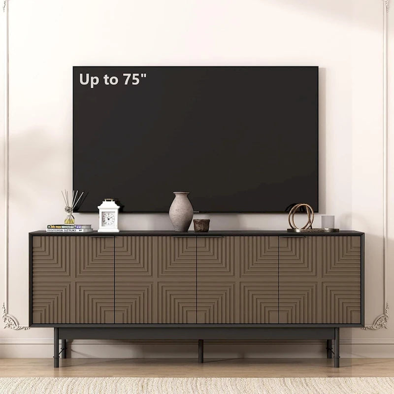 Meuble TV/Centre de divertissement de style Mid-Century avec portes de 64,45 pouces