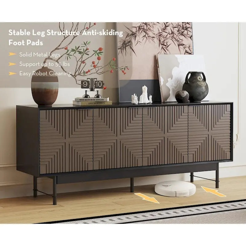 Meuble TV/Centre de divertissement de style Mid-Century avec portes de 64,45 pouces