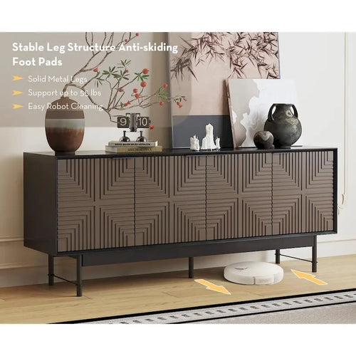 Meuble TV/Centre de divertissement de style Mid-Century avec portes de 64,45 pouces