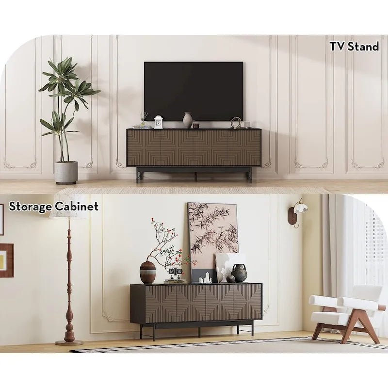 Meuble TV/Centre de divertissement de style Mid-Century avec portes de 64,45 pouces