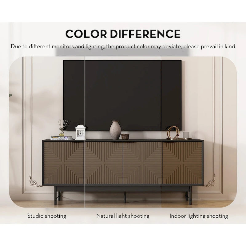 Meuble TV/Centre de divertissement de style Mid-Century avec portes de 64,45 pouces