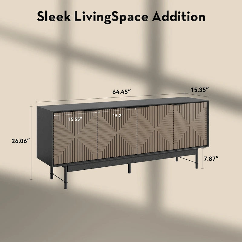 Meuble TV/Centre de divertissement de style Mid-Century avec portes de 64,45 pouces