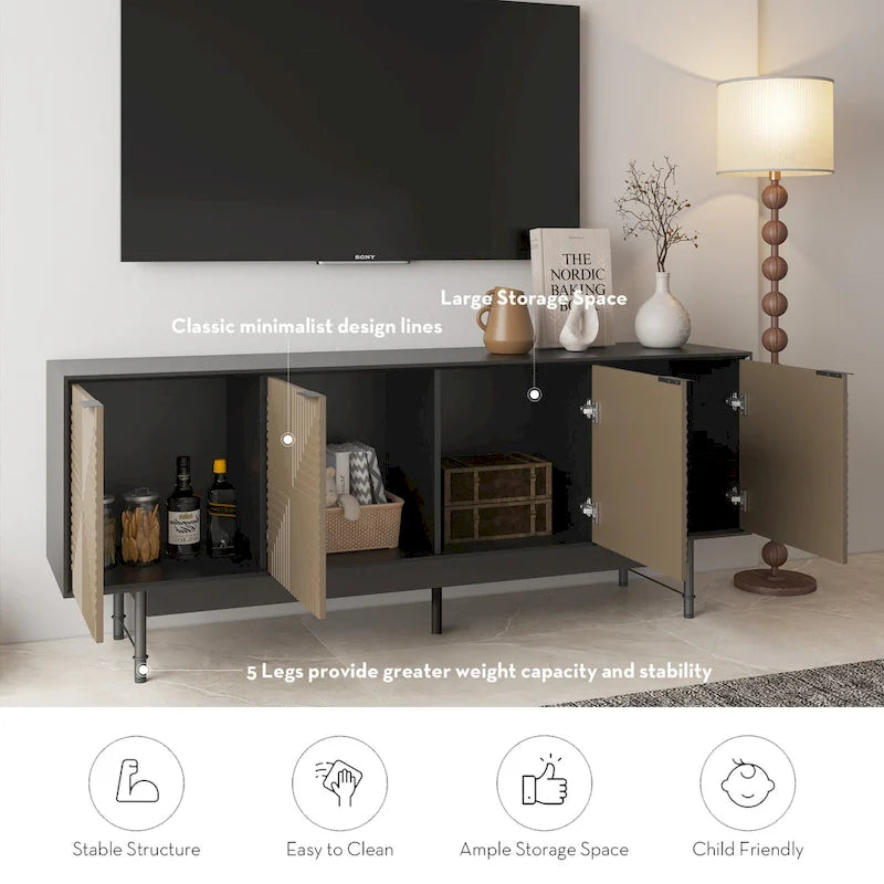 Meuble TV/Centre de divertissement de style Mid-Century avec portes de 64,45 pouces