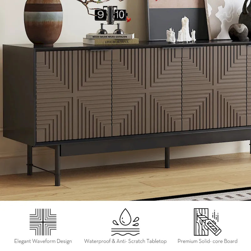 Meuble TV/Centre de divertissement de style Mid-Century avec portes de 64,45 pouces