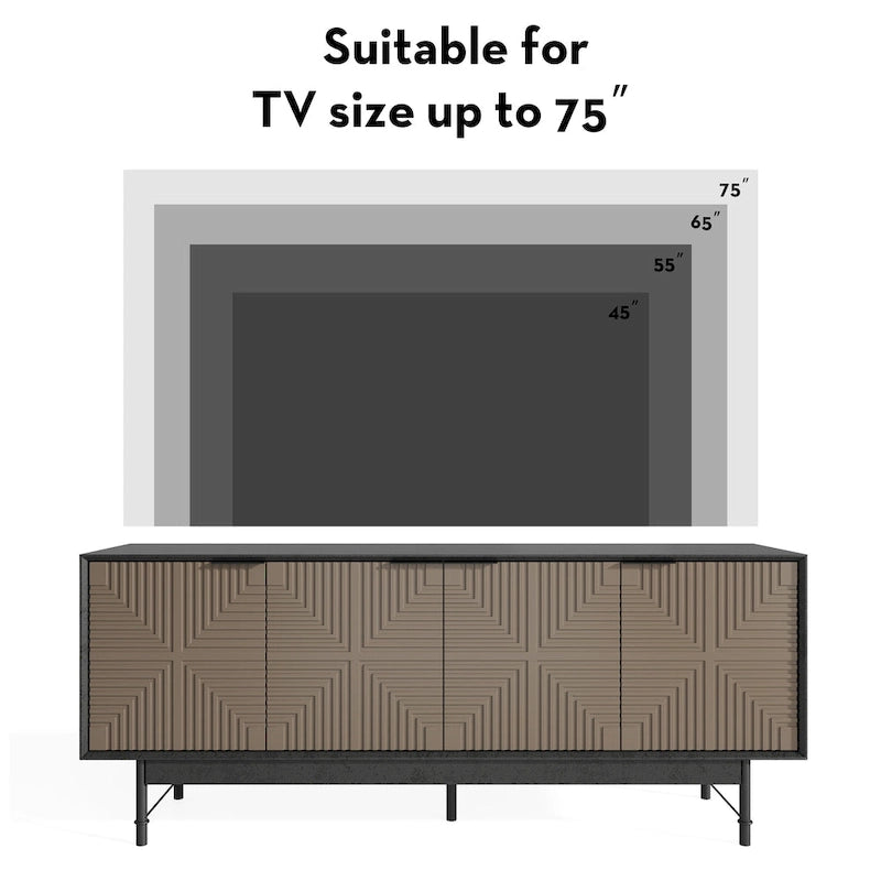 Meuble TV/Centre de divertissement de style Mid-Century avec portes de 64,45 pouces