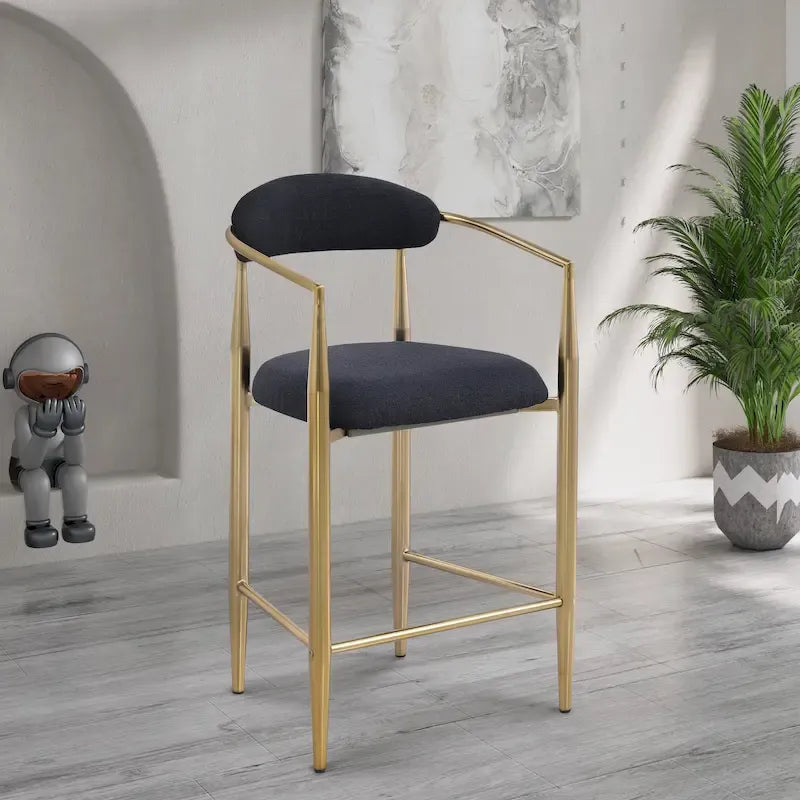Tabouret de bar hauteur comptoir avec dossier et accoudoirs rembourrés et pieds en métal