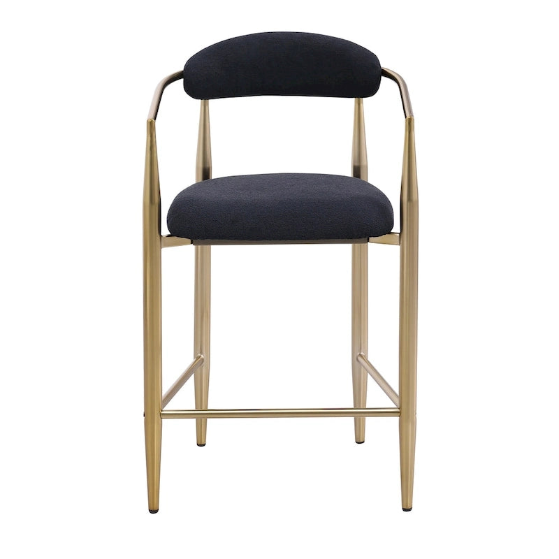 Tabouret de bar hauteur comptoir avec dossier et accoudoirs rembourrés et pieds en métal