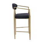Tabouret de bar hauteur comptoir avec dossier et accoudoirs rembourrés et pieds en métal