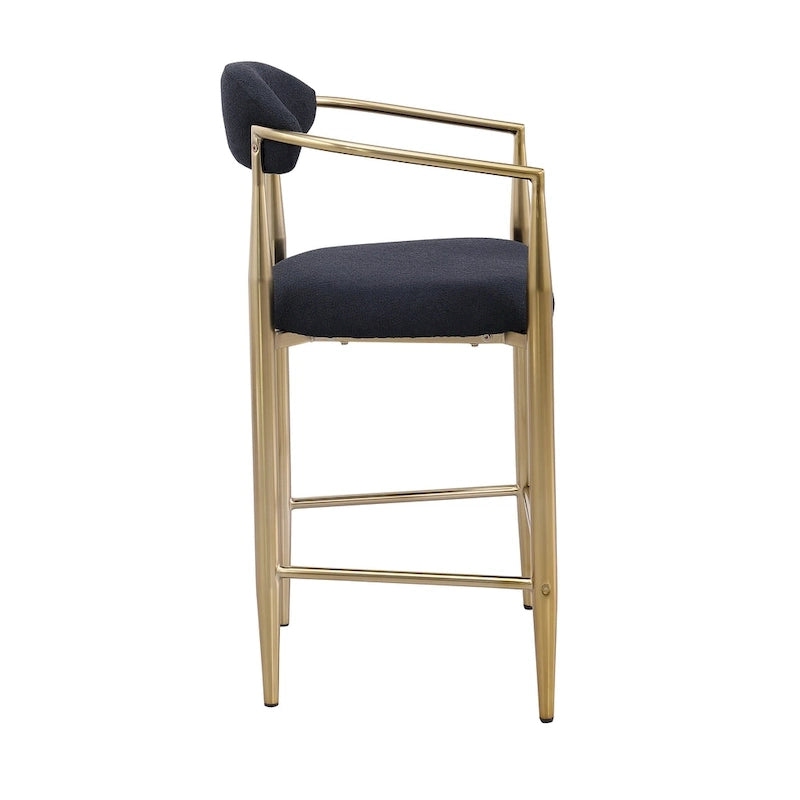 Tabouret de bar hauteur comptoir avec dossier et accoudoirs rembourrés et pieds en métal