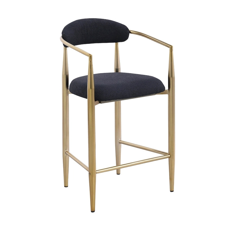 Tabouret de bar hauteur comptoir avec dossier et accoudoirs rembourrés et pieds en métal