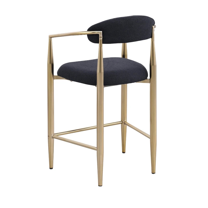 Tabouret de bar hauteur comptoir avec dossier et accoudoirs rembourrés et pieds en métal