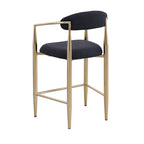 Tabouret de bar hauteur comptoir avec dossier et accoudoirs rembourrés et pieds en métal