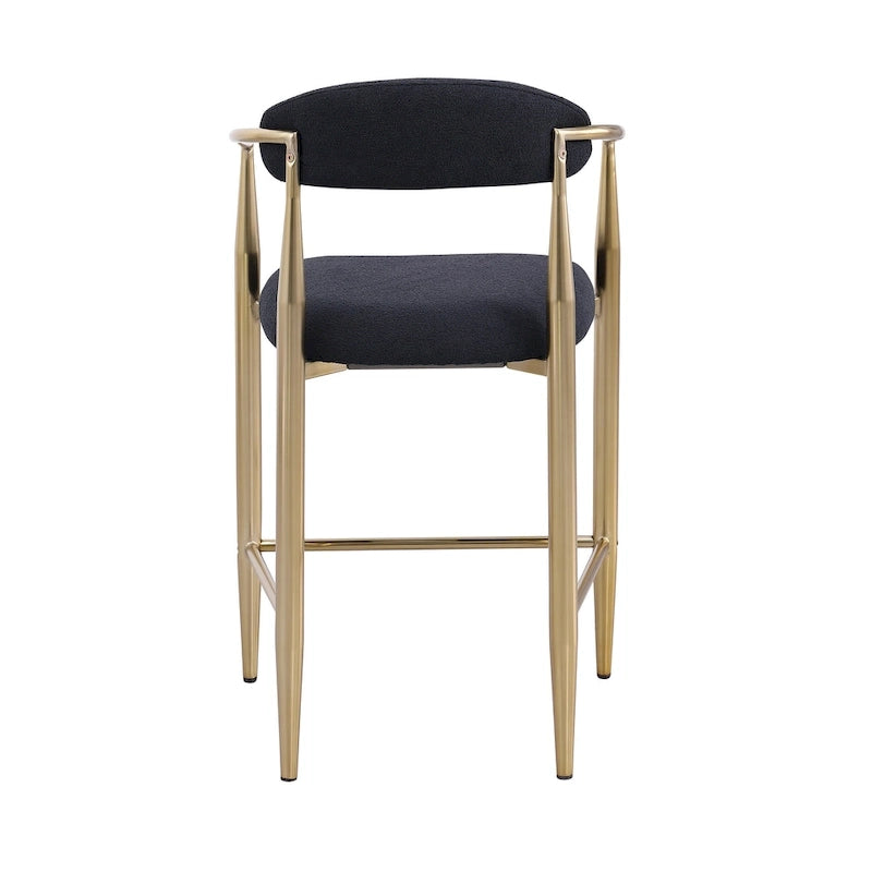 Tabouret de bar hauteur comptoir avec dossier et accoudoirs rembourrés et pieds en métal