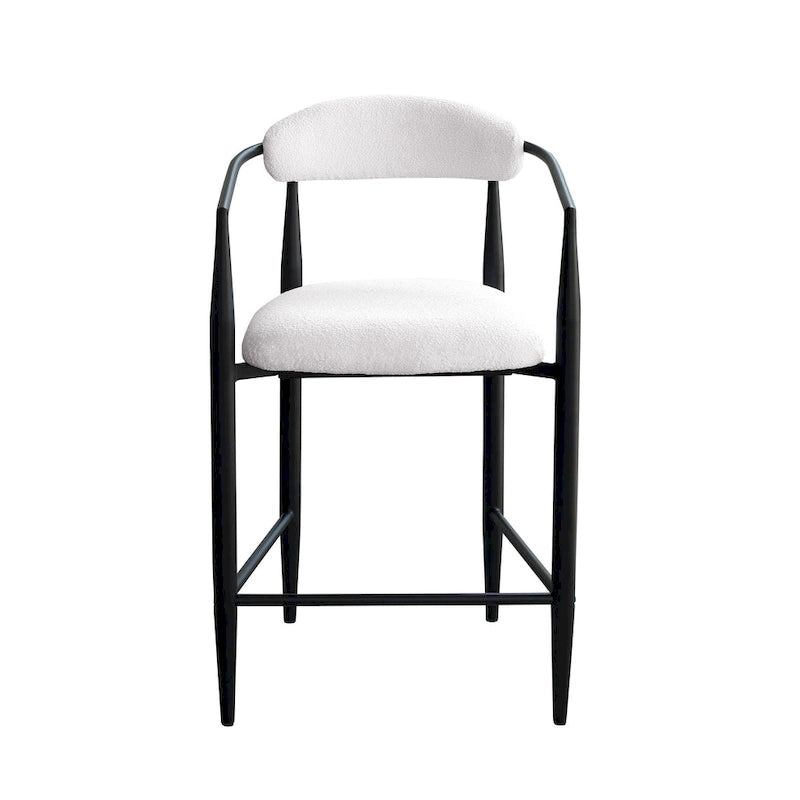 Tabouret de bar hauteur comptoir avec dossier et accoudoirs rembourrés et pieds en métal