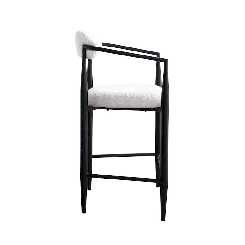 Tabouret de bar hauteur comptoir avec dossier et accoudoirs rembourrés et pieds en métal
