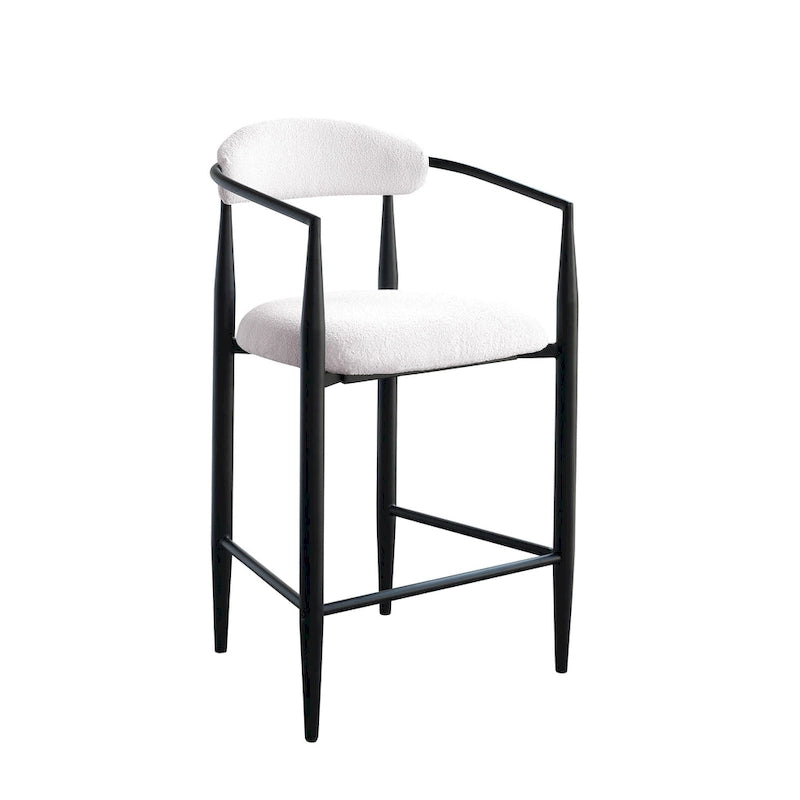 Tabouret de bar hauteur comptoir avec dossier et accoudoirs rembourrés et pieds en métal