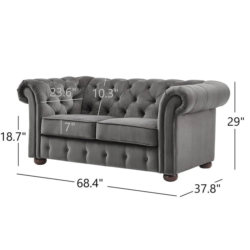 Causeuse Chesterfield à accoudoirs arrondis et capitonnée