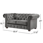 Causeuse Chesterfield à accoudoirs arrondis et capitonnée