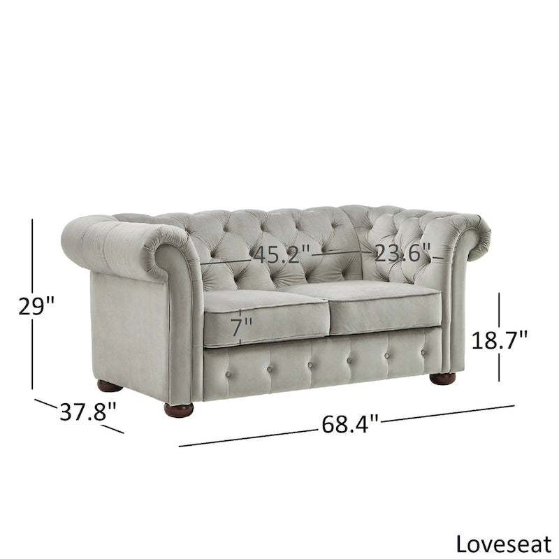 Causeuse Chesterfield à accoudoirs arrondis et capitonnée