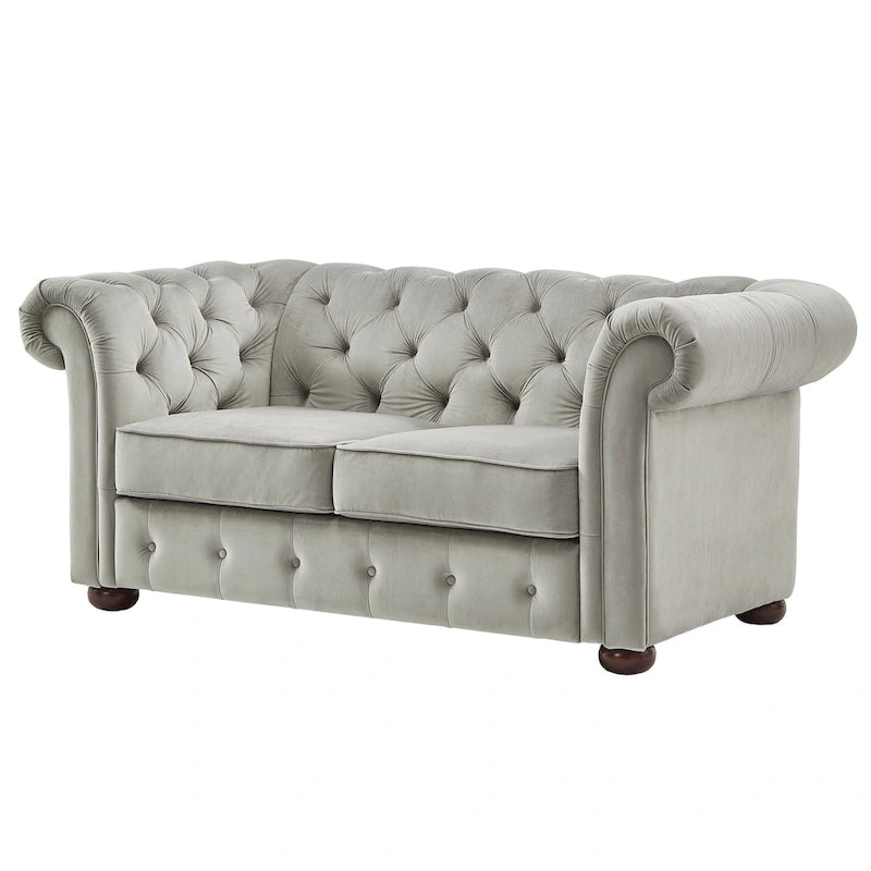 Causeuse Chesterfield à accoudoirs arrondis et capitonnée
