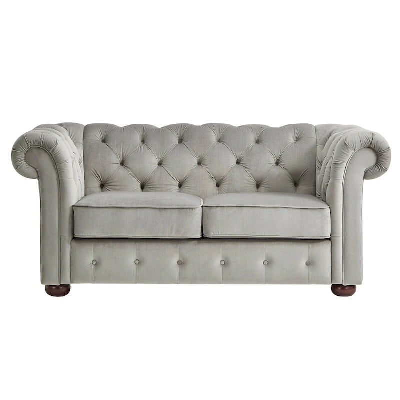 Causeuse Chesterfield à accoudoirs arrondis et capitonnée