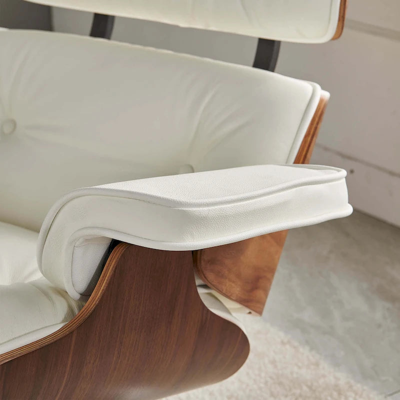 Fauteuil inclinable et ottoman en cuir véritable de style Mid-Century Modern