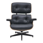 Fauteuil inclinable et ottoman en cuir véritable de style Mid-Century Modern