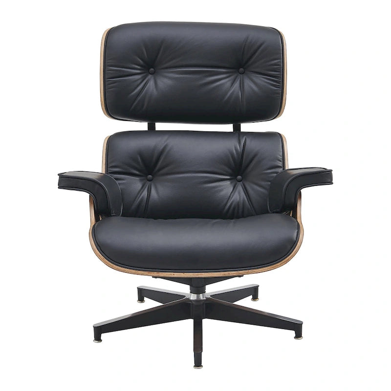Fauteuil inclinable et ottoman en cuir véritable de style Mid-Century Modern