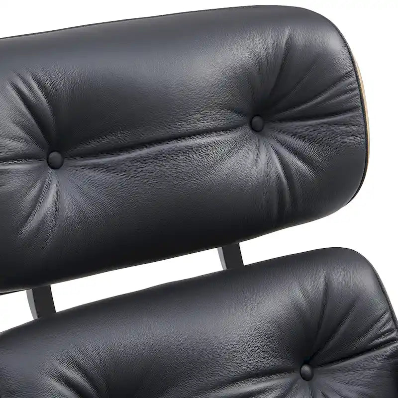 Fauteuil inclinable et ottoman en cuir véritable de style Mid-Century Modern
