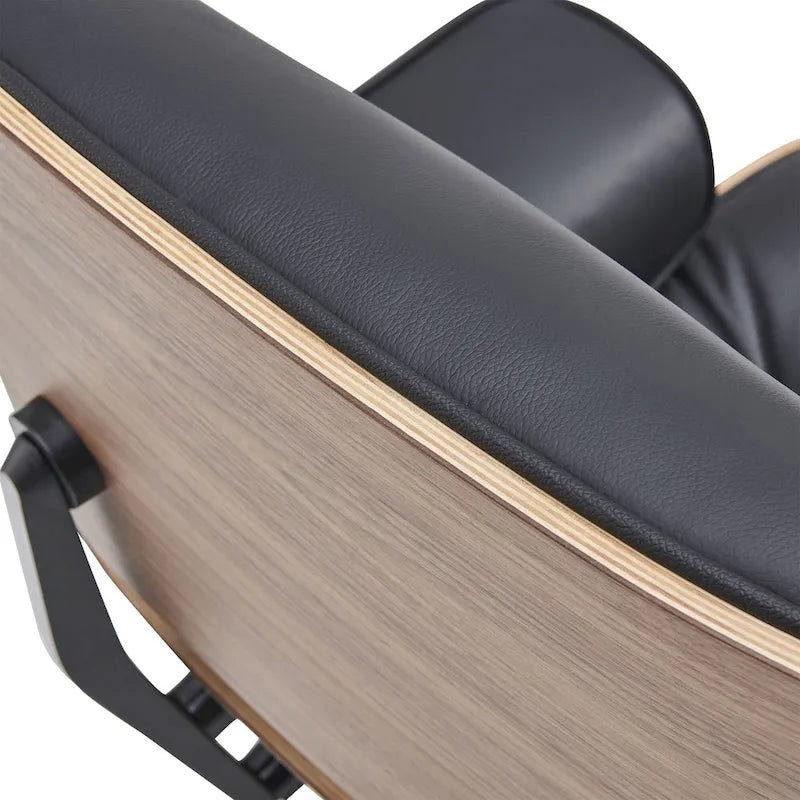 Fauteuil inclinable et ottoman en cuir véritable de style Mid-Century Modern