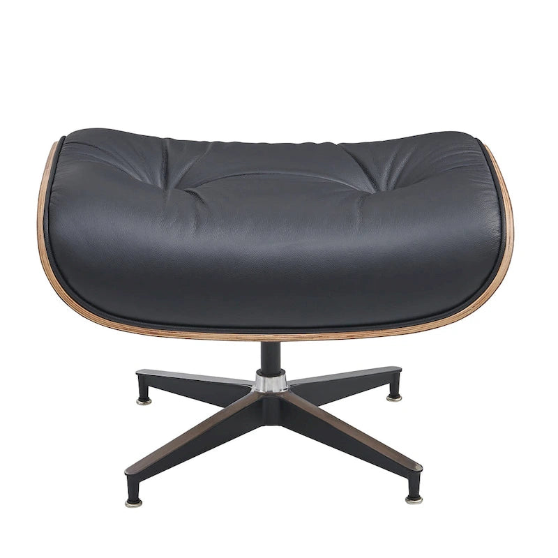 Fauteuil inclinable et ottoman en cuir véritable de style Mid-Century Modern