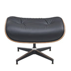 Fauteuil inclinable et ottoman en cuir véritable de style Mid-Century Modern