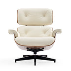 Fauteuil inclinable et ottoman en cuir véritable de style Mid-Century Modern