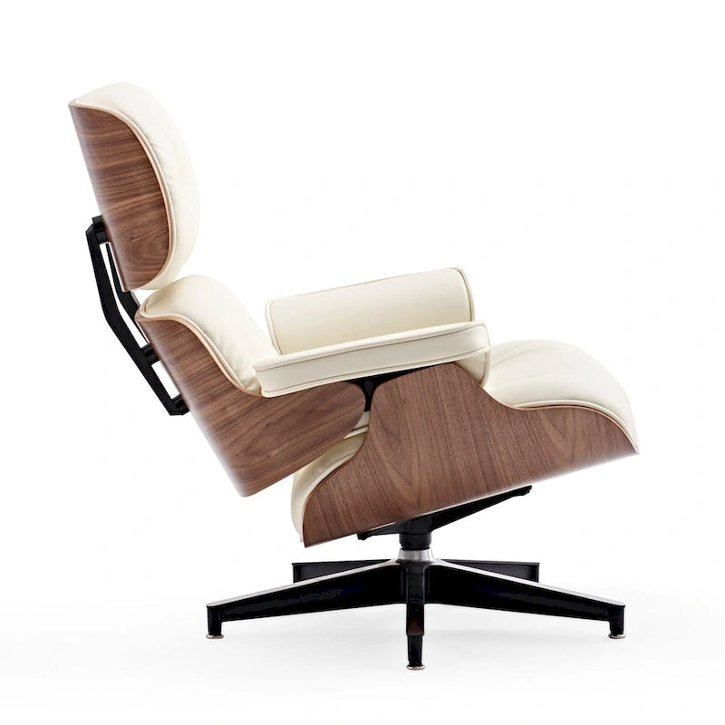 Fauteuil inclinable et ottoman en cuir véritable de style Mid-Century Modern