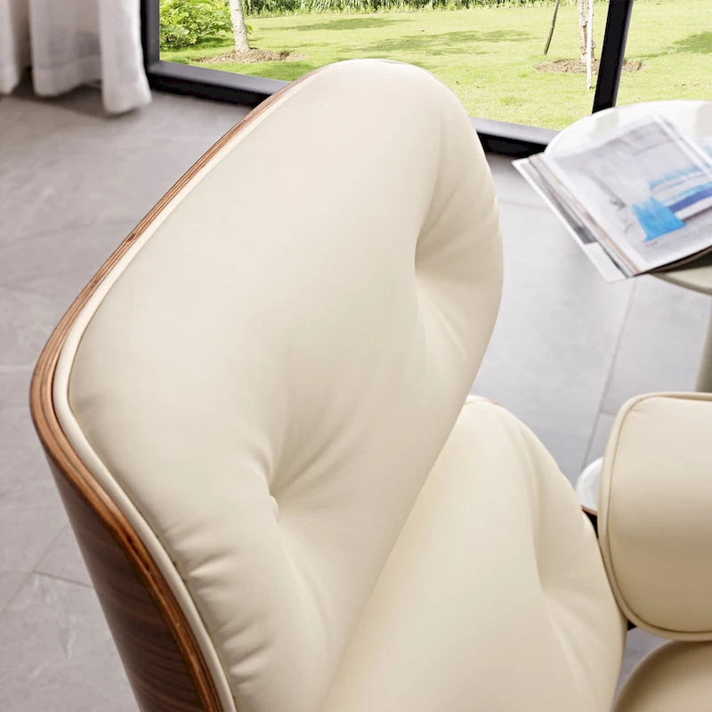 Fauteuil inclinable et ottoman en cuir véritable de style Mid-Century Modern
