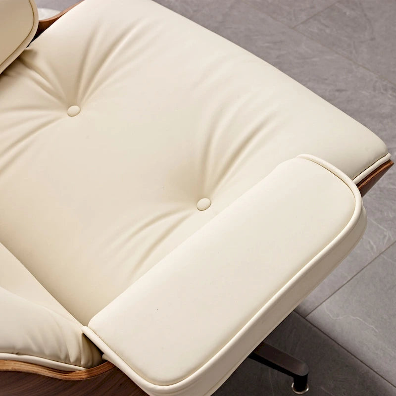 Fauteuil inclinable et ottoman en cuir véritable de style Mid-Century Modern