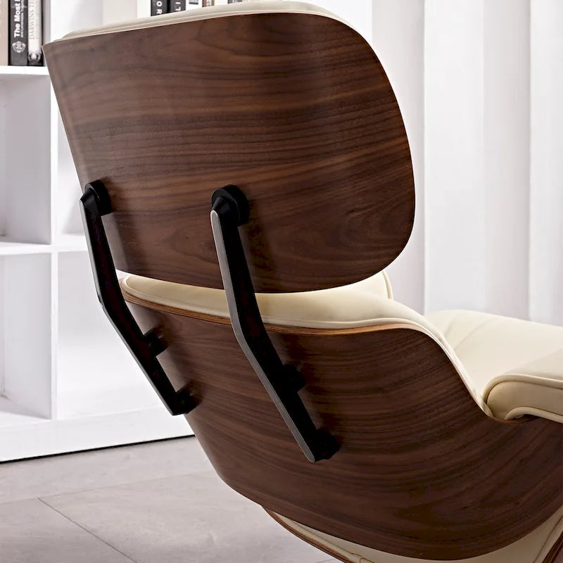 Fauteuil inclinable et ottoman en cuir véritable de style Mid-Century Modern