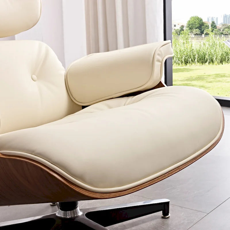 Fauteuil inclinable et ottoman en cuir véritable de style Mid-Century Modern