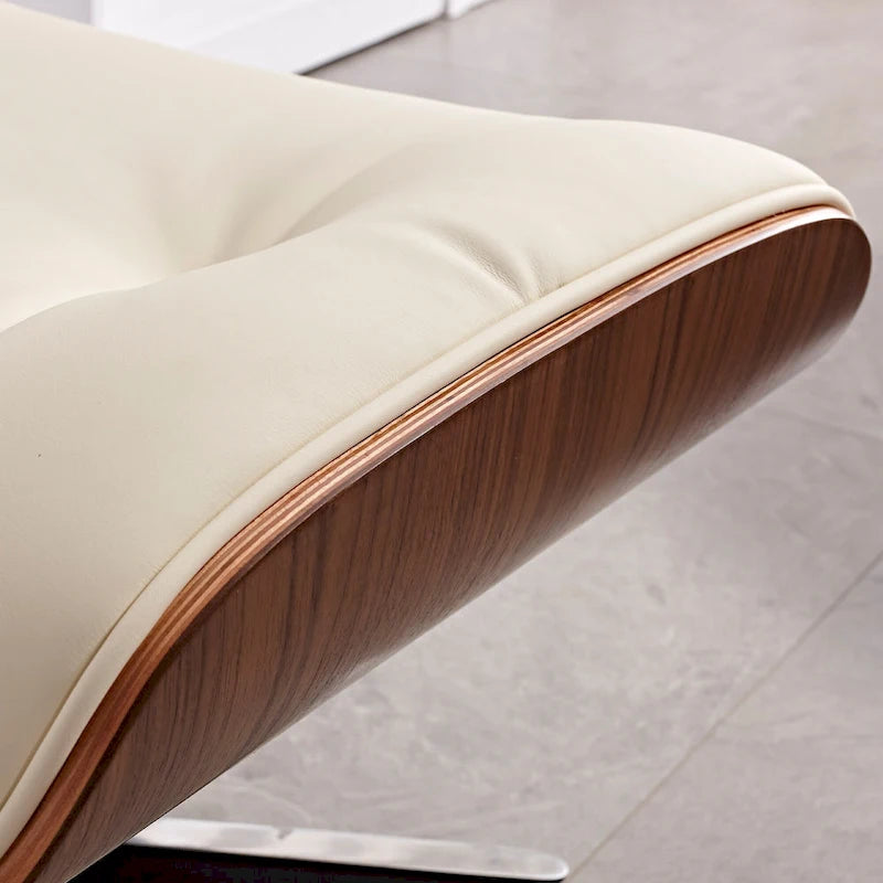 Fauteuil inclinable et ottoman en cuir véritable de style Mid-Century Modern