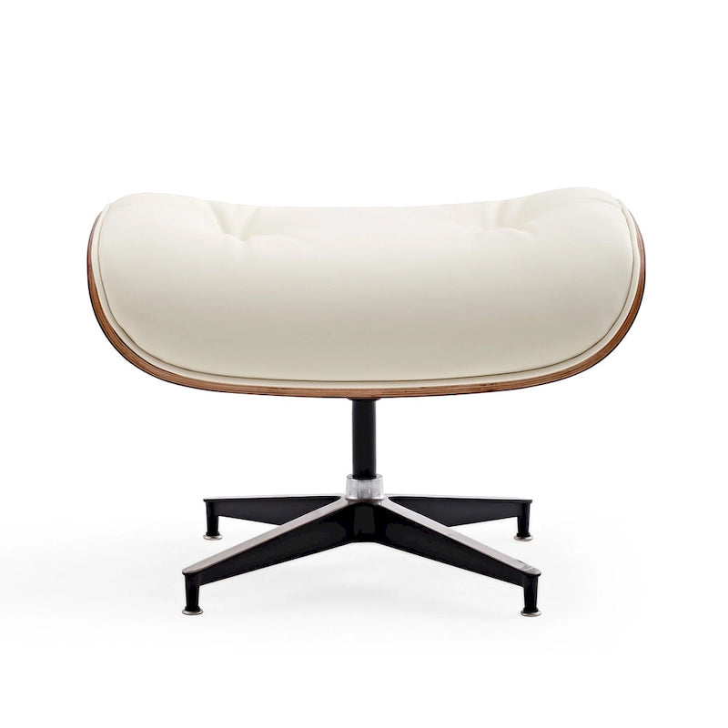 Fauteuil inclinable et ottoman en cuir véritable de style Mid-Century Modern