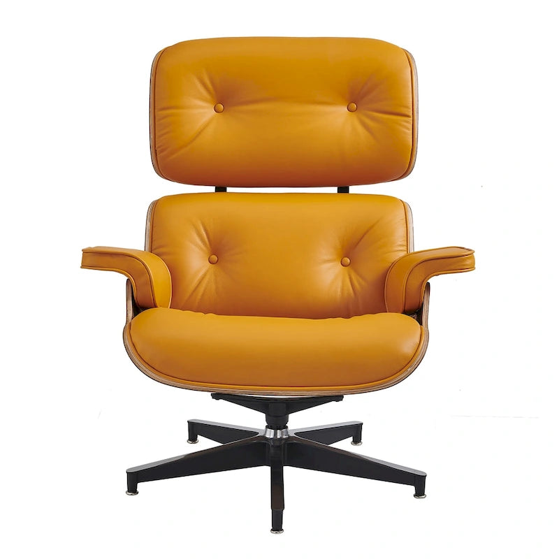 Fauteuil inclinable et ottoman en cuir véritable de style Mid-Century Modern