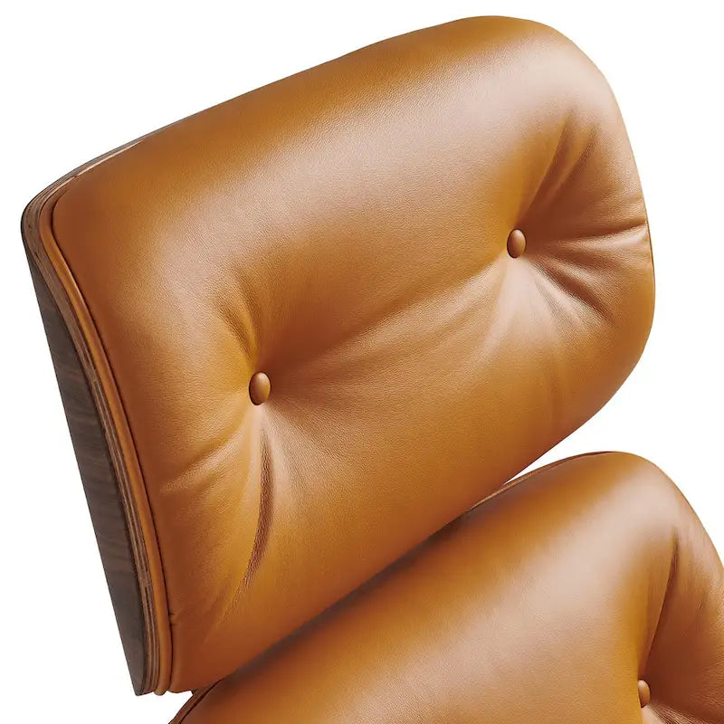 Fauteuil inclinable et ottoman en cuir véritable de style Mid-Century Modern