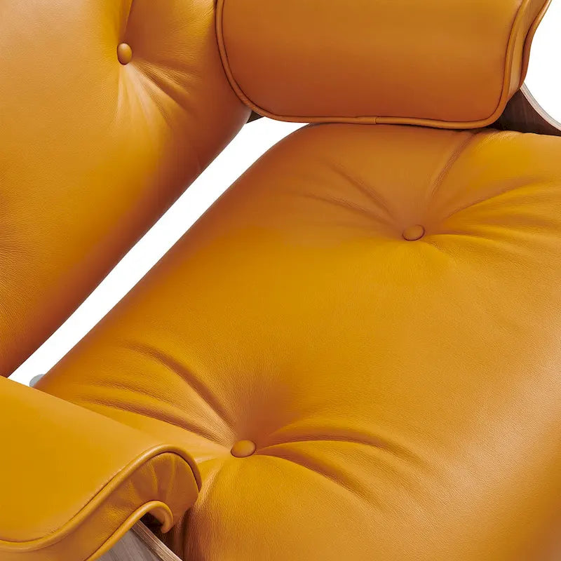 Fauteuil inclinable et ottoman en cuir véritable de style Mid-Century Modern