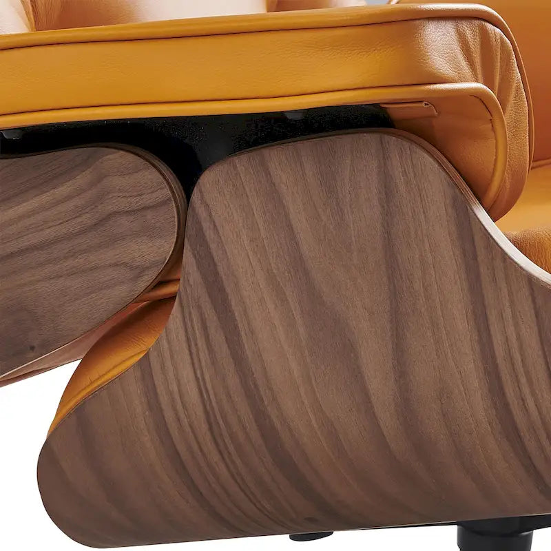 Fauteuil inclinable et ottoman en cuir véritable de style Mid-Century Modern