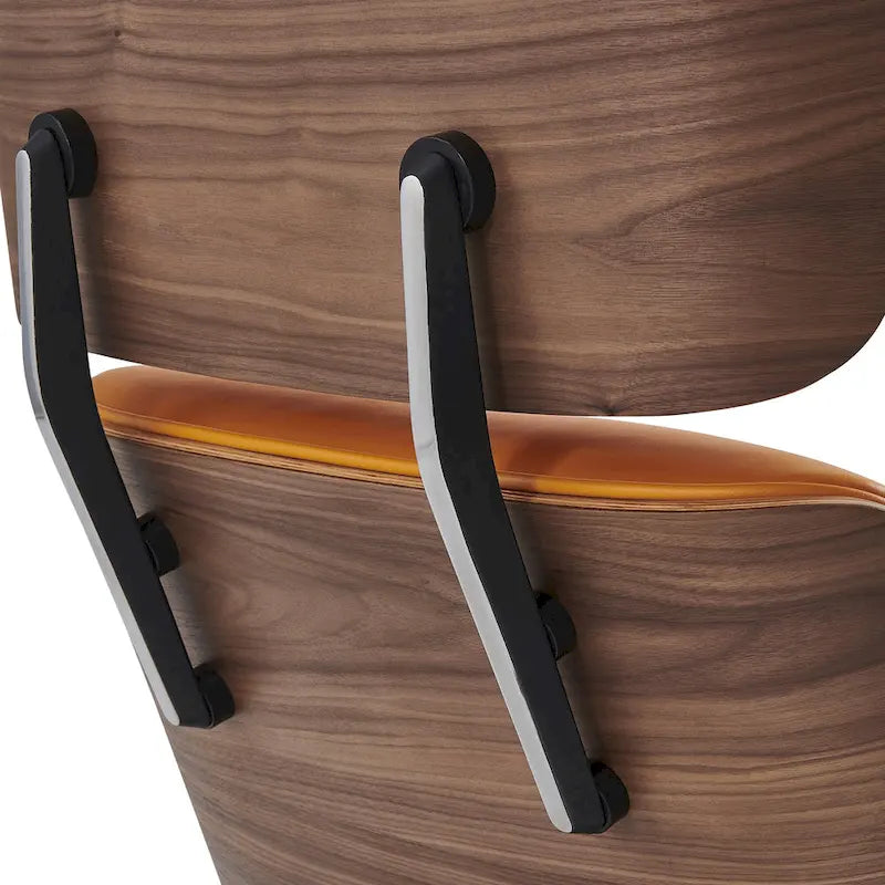 Fauteuil inclinable et ottoman en cuir véritable de style Mid-Century Modern